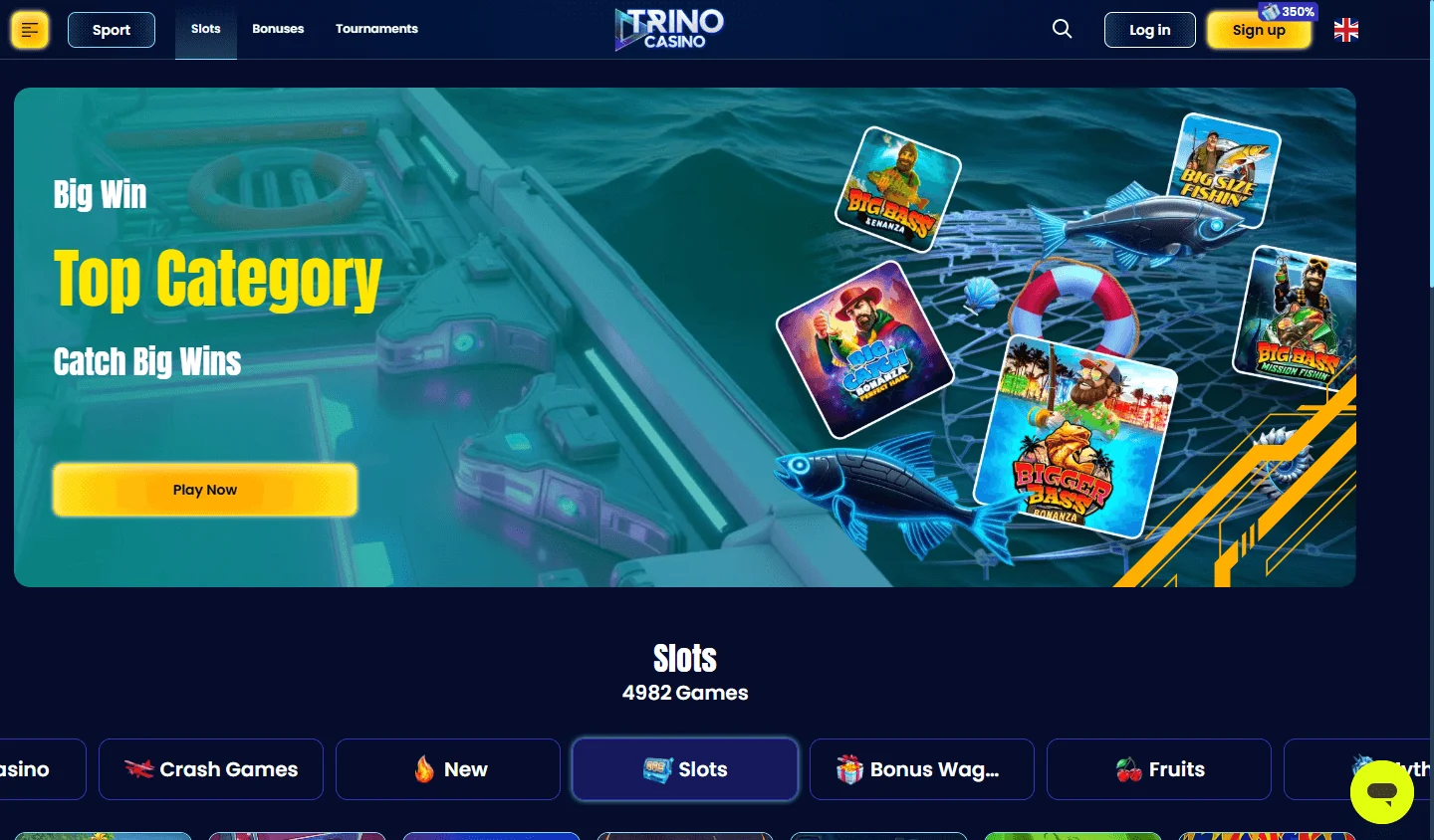 Trino Casino desktop casino games screen
