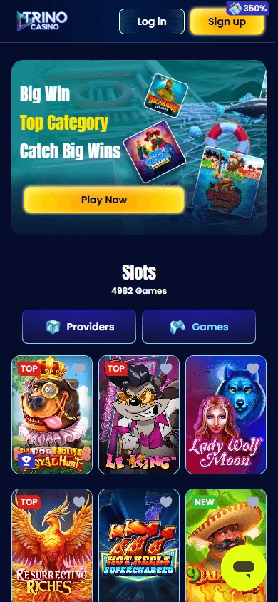 Trino Casino mobile casino games screen